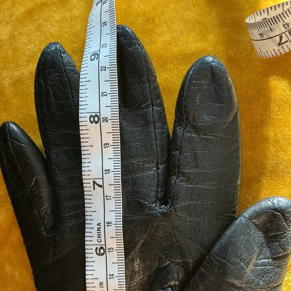 Vintage 1990s Black‎ Leather Gloves Thinsulate Thermal Lined Size Medium